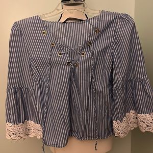 Blue and white stripped Zara top